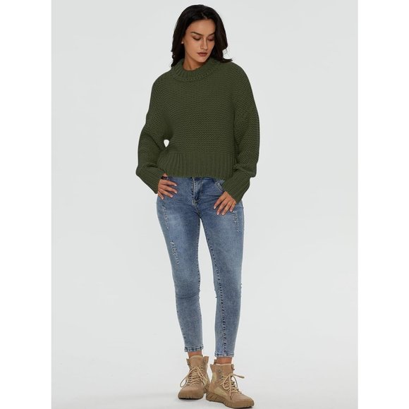 Women's Crewneck Chunky Knit Batwing Long Sleeve Loose Pullover Sweaters Tops - Picture 5 of 6